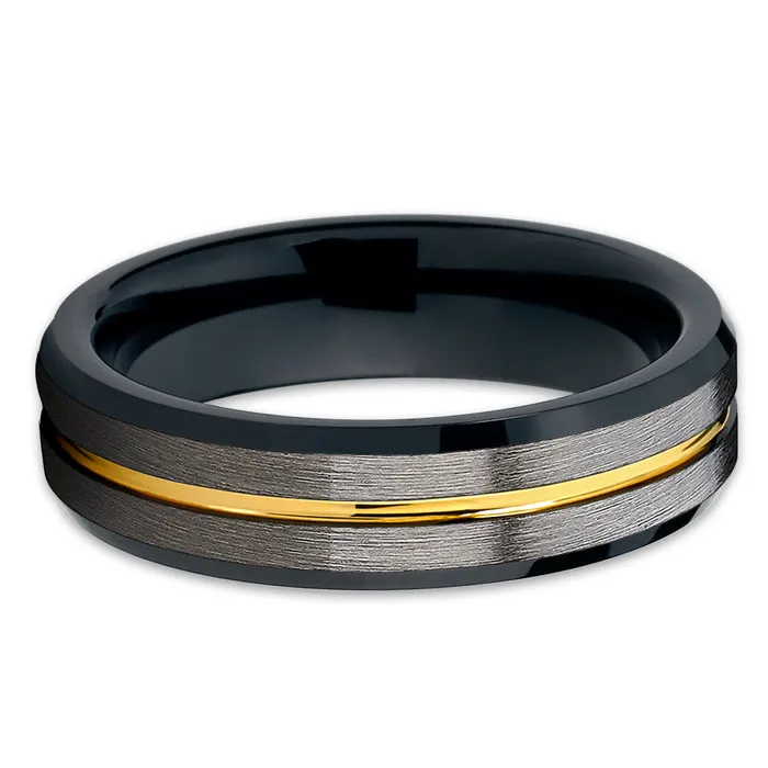 Clean Casting Jewelry Rings Yellow Gold Tungsten Ring Black Tungsten Ring Gunmetal Wedding Ring Tungsten