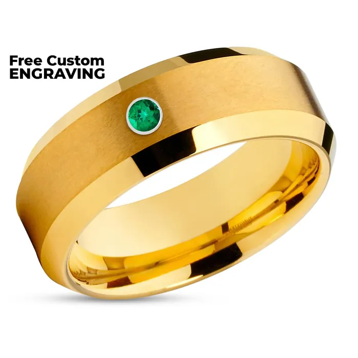 Clean Casting Jewelry Rings Yellow Gold Tungsten Wedding Ring Emerald Wedding Ring Tungsten Carbide
