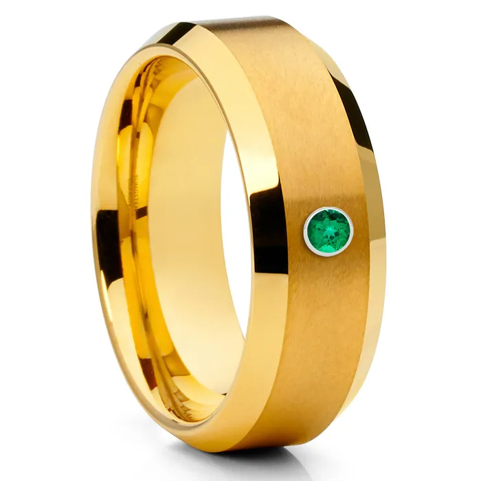 Clean Casting Jewelry Rings Yellow Gold Tungsten Wedding Ring Emerald Wedding Ring Tungsten Carbide