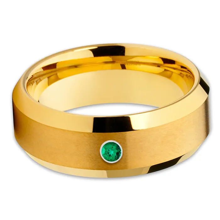 Clean Casting Jewelry Rings Yellow Gold Tungsten Wedding Ring Emerald Wedding Ring Tungsten Carbide