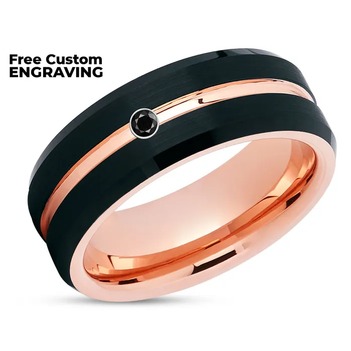Clean Casting Jewelry Rose Gold Wedding Ring Black Diamond Ring Tungsten Carbide Ring Black Ring Rings
