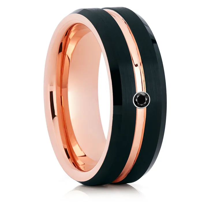 Clean Casting Jewelry Rose Gold Wedding Ring Black Diamond Ring Tungsten Carbide Ring Black Ring Rings