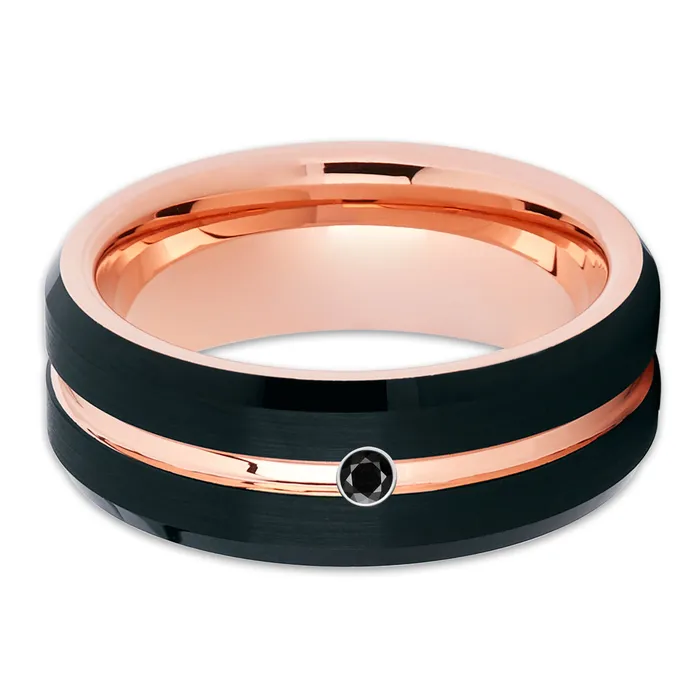 Clean Casting Jewelry Rose Gold Wedding Ring Black Diamond Ring Tungsten Carbide Ring Black Ring Rings