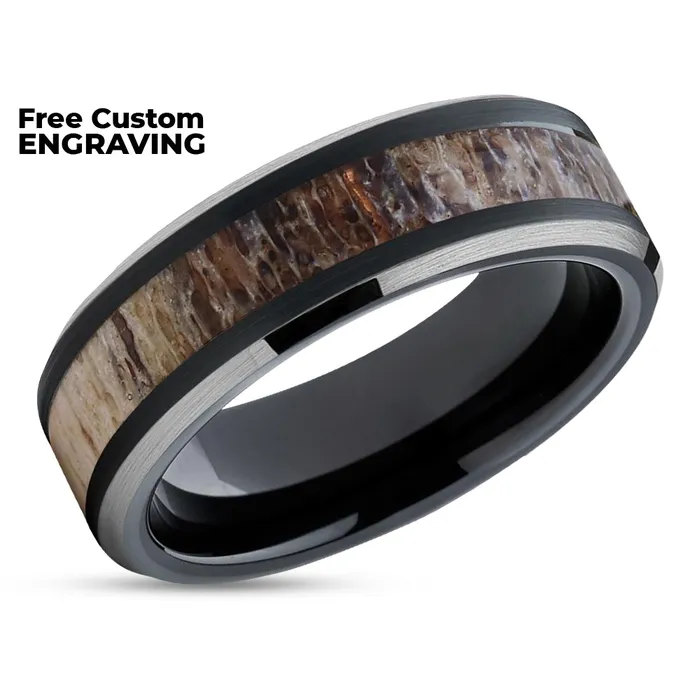 Deer Antler Wedding Ring Black Deer Antler Wedding Band Tungsten Ring Clean Casting Jewelry Rings