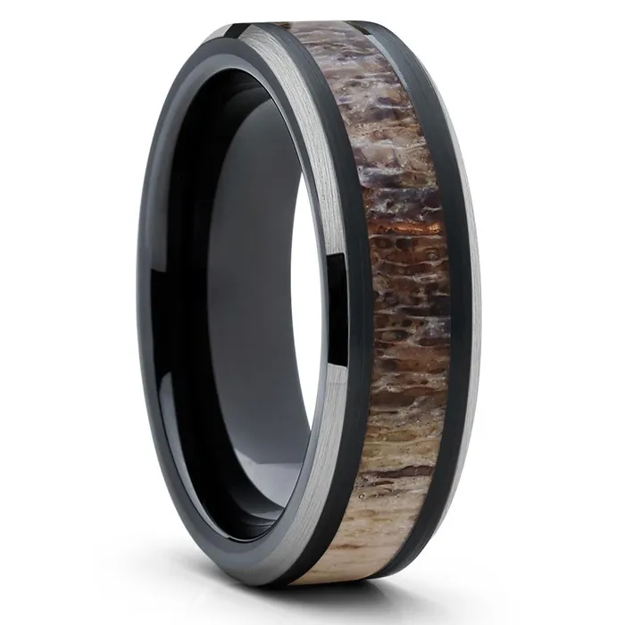 Deer Antler Wedding Ring Black Deer Antler Wedding Band Tungsten Ring Clean Casting Jewelry Rings