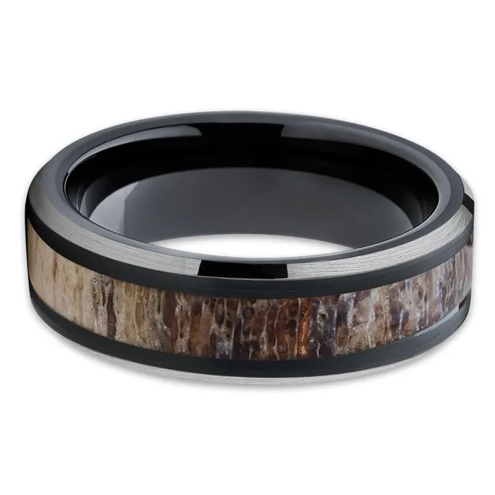 Deer Antler Wedding Ring Black Deer Antler Wedding Band Tungsten Ring Clean Casting Jewelry Rings