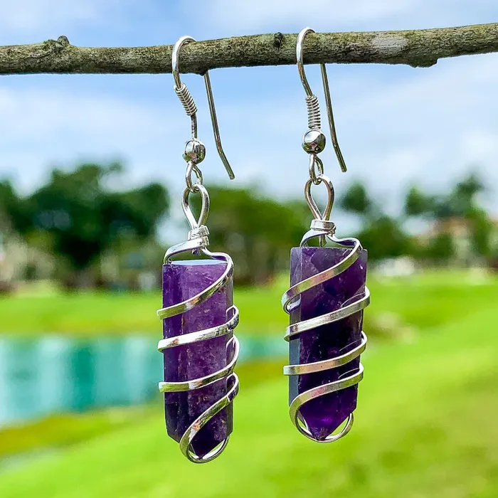 Earrings Magic Crystals Gemstone Spiral Wrapped Earrings