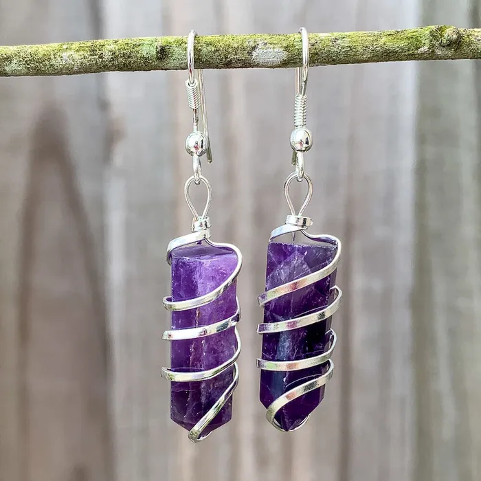 Earrings Magic Crystals Gemstone Spiral Wrapped Earrings