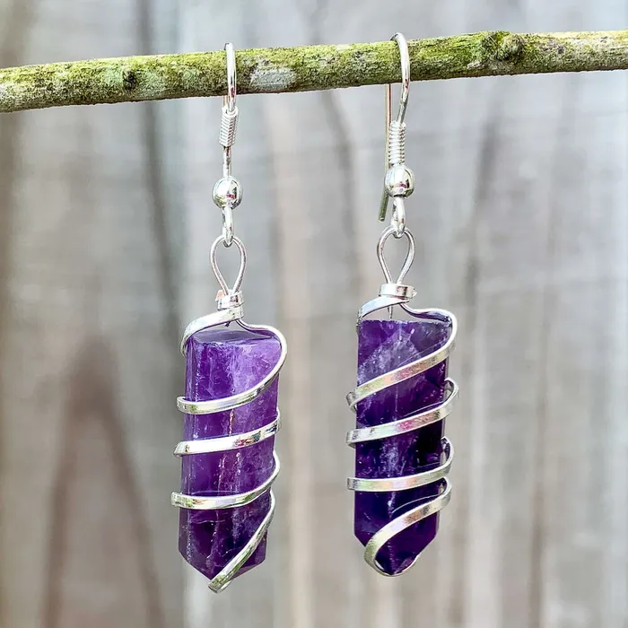 Earrings Magic Crystals Gemstone Spiral Wrapped Earrings