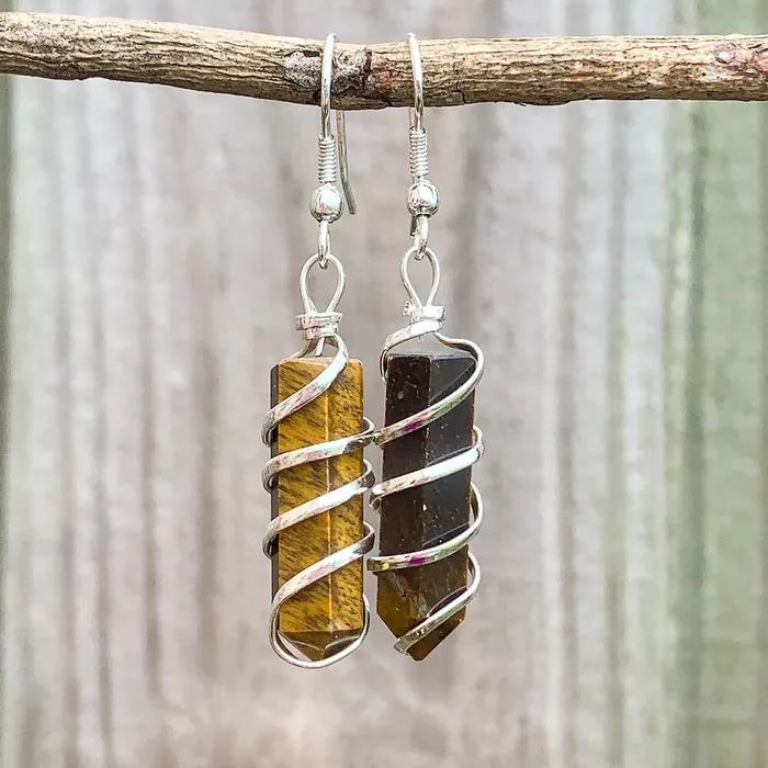 Earrings Magic Crystals Gemstone Spiral Wrapped Earrings