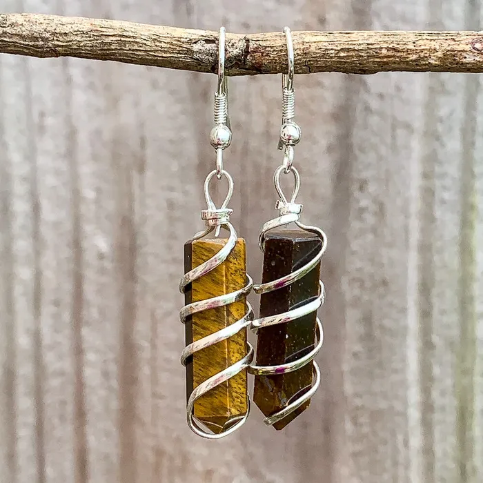 Earrings Magic Crystals Gemstone Spiral Wrapped Earrings