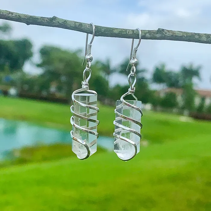 Earrings Magic Crystals Gemstone Spiral Wrapped Earrings