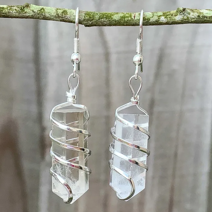 Earrings Magic Crystals Gemstone Spiral Wrapped Earrings