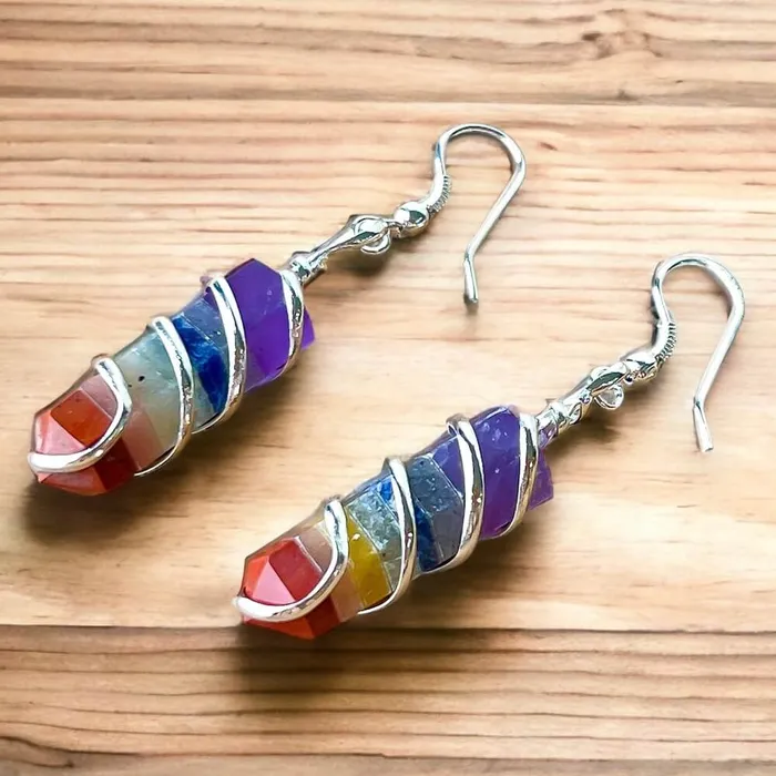 Earrings Magic Crystals Gemstone Spiral Wrapped Earrings