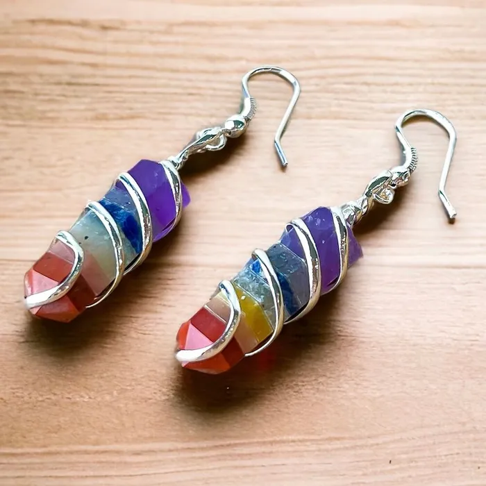 Earrings Magic Crystals Gemstone Spiral Wrapped Earrings