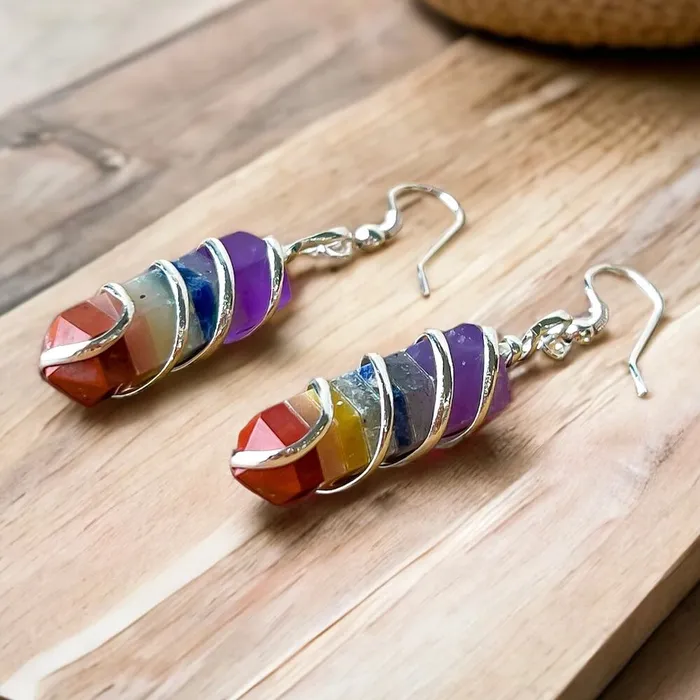 Earrings Magic Crystals Gemstone Spiral Wrapped Earrings