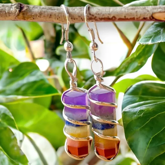 Earrings Magic Crystals Gemstone Spiral Wrapped Earrings