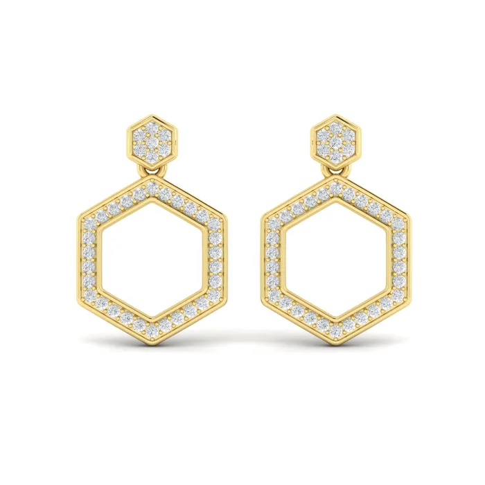 Earrings Vlora Serafina 14K Channel Set Diamond Open Honeycomb Drop Stud Earrings 059CTW Shop IDC estore