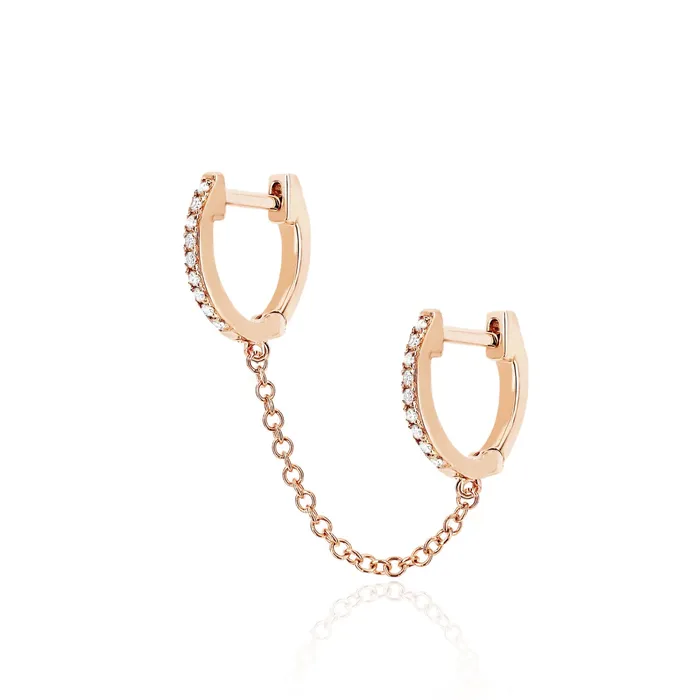 EF Collection Diamond Double Huggie Chain Earring Earrings