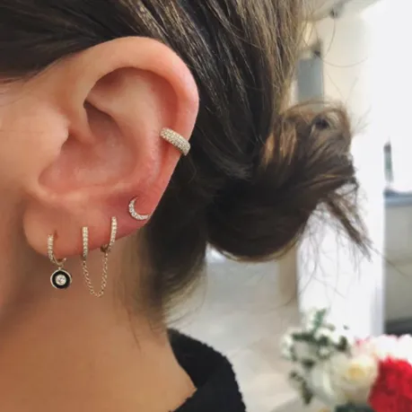 EF Collection Diamond Double Huggie Chain Earring Earrings