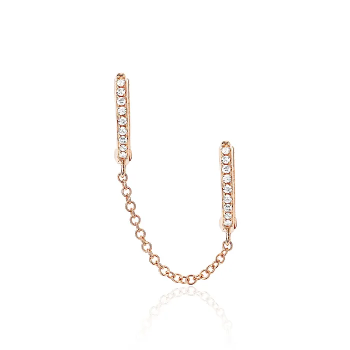 EF Collection Diamond Double Huggie Chain Earring Earrings