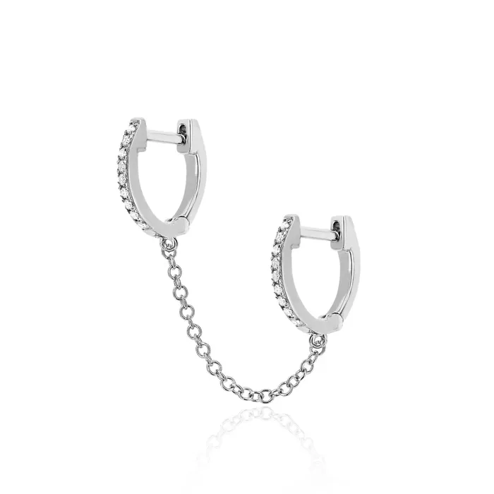 EF Collection Diamond Double Huggie Chain Earring Earrings