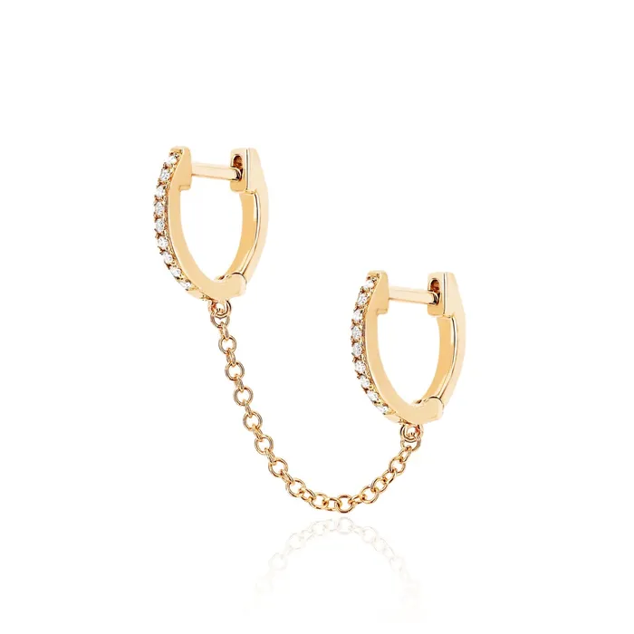 EF Collection Diamond Double Huggie Chain Earring Earrings