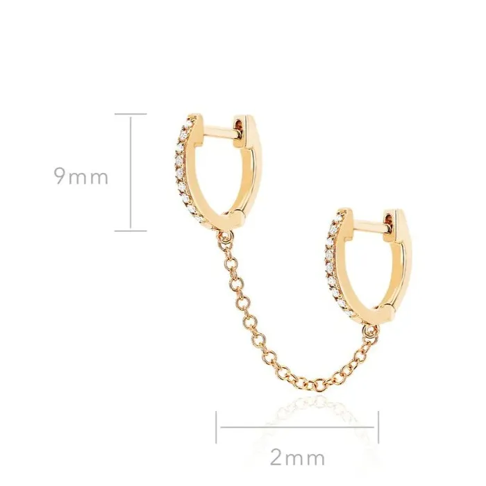 EF Collection Diamond Double Huggie Chain Earring Earrings