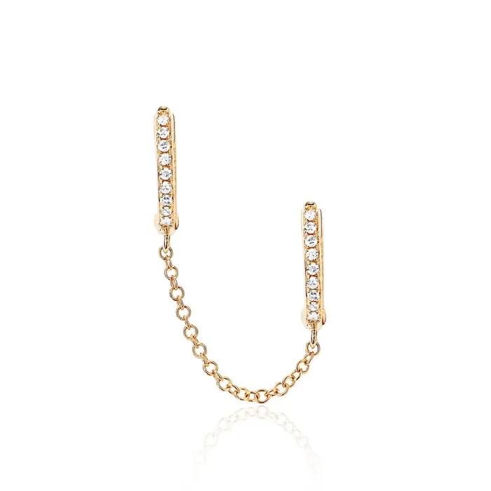 EF Collection Diamond Double Huggie Chain Earring Earrings