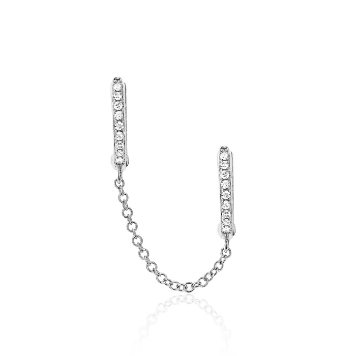 EF Collection Diamond Double Huggie Chain Earring Earrings