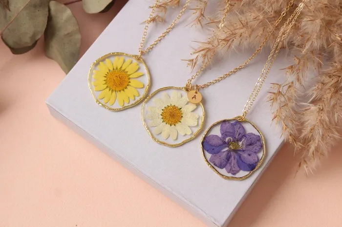 Fancy Pressed Flower Necklace Fancy Necklaces