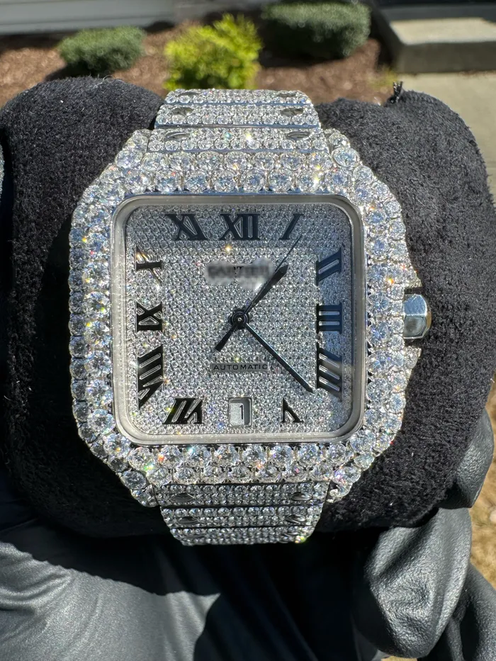 Fully Iced Custom Moissanite CWatch Roman Numerals DripGawd Jewelry Watches
