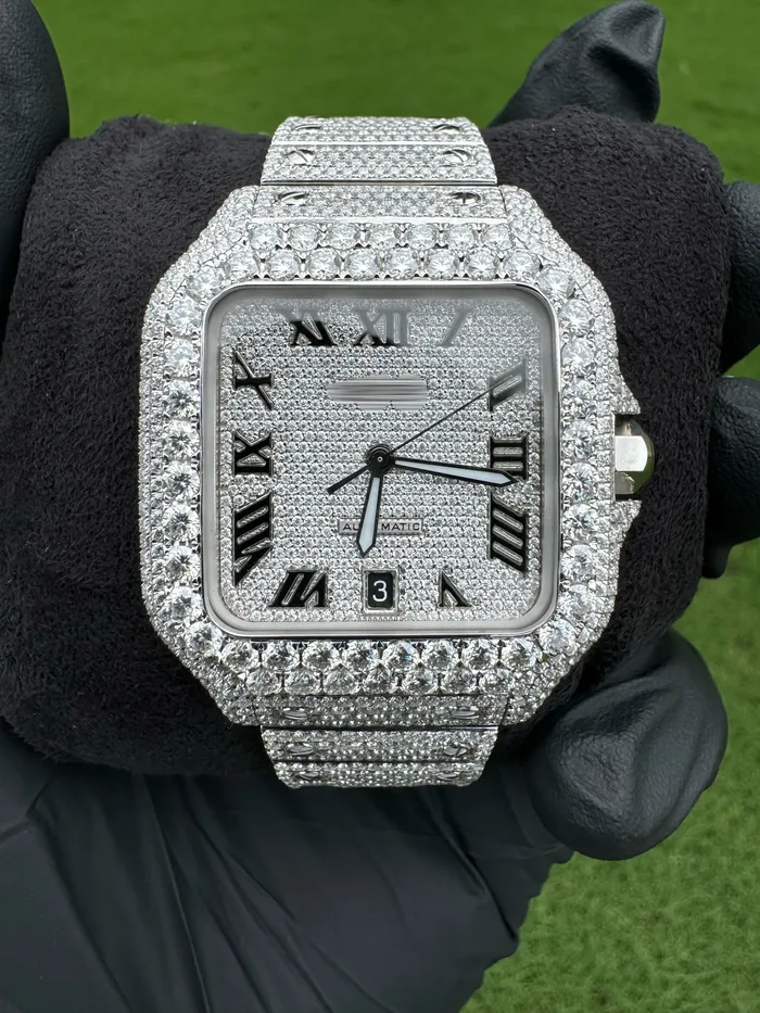 Fully Iced Custom Moissanite CWatch Roman Numerals DripGawd Jewelry Watches