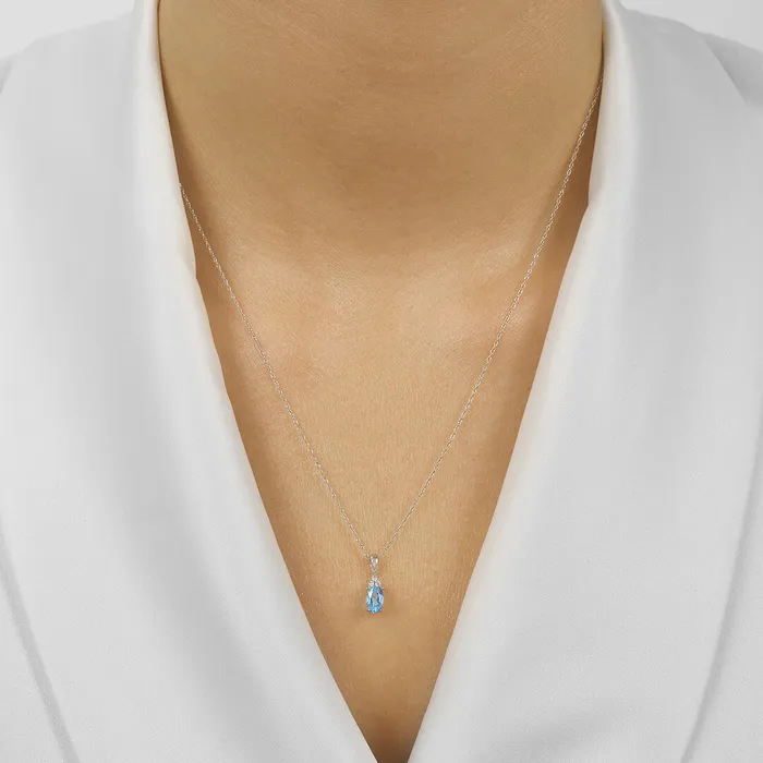 Gems One Necklaces 10K White Gold Color Ens Prong Blue Topaz Necklace 130CT