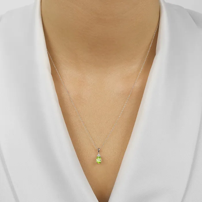 Gems One Necklaces 10K White Gold Color Ens Prong Peridot Necklace 130CT