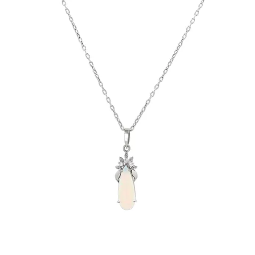 International Diamond Center 18K White Gold Prong Opal Pendant Necklace 218CT Necklaces International Diamond Center 18K White Gold Prong Opal Pendant Necklace 218CT Necklaces