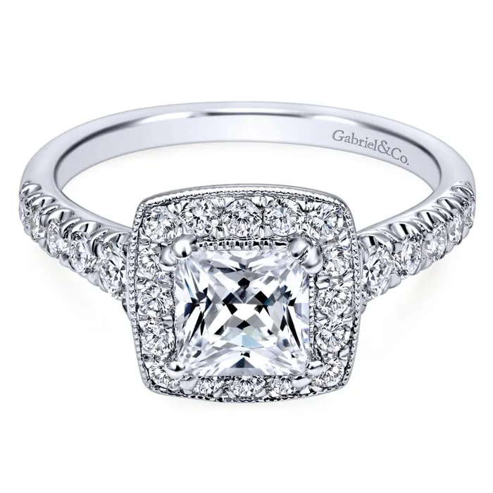 International Diamond Center Rings Gabriel Bridal Collection White Gold Diamond Accent Shank and Princess Cut Diamond Halo Engagement Ring 056 ctw International Diamond Center Rings Gabriel Bridal Collection White Gold Diamond Accent Shank and Princess Cut Diamond Halo Engagement Ring 056 ctw