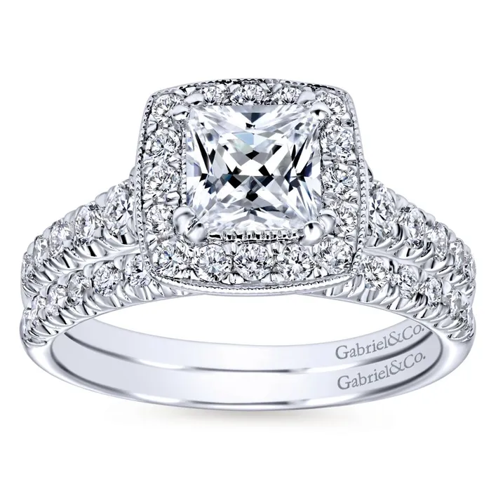 International Diamond Center Rings Gabriel Bridal Collection White Gold Diamond Accent Shank and Princess Cut Diamond Halo Engagement Ring 056 ctw International Diamond Center Rings Gabriel Bridal Collection White Gold Diamond Accent Shank and Princess Cut Diamond Halo Engagement Ring 056 ctw