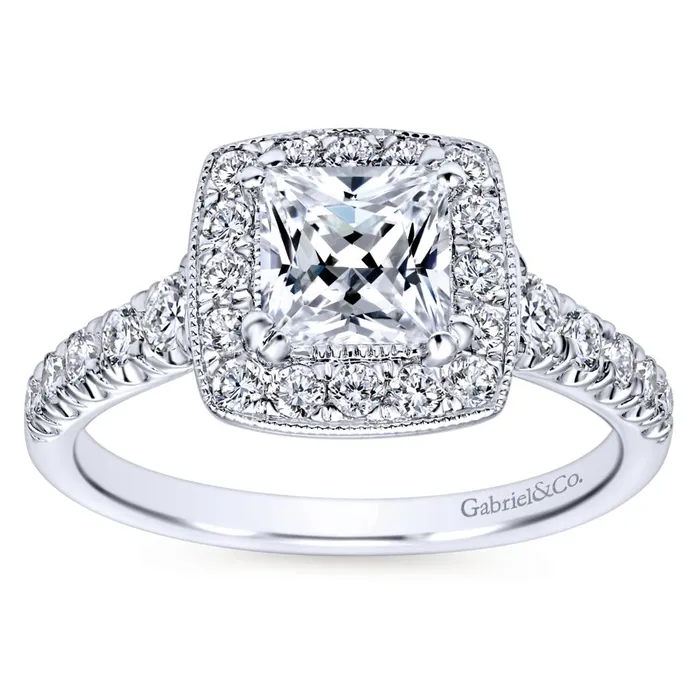 International Diamond Center Rings Gabriel Bridal Collection White Gold Diamond Accent Shank and Princess Cut Diamond Halo Engagement Ring 056 ctw International Diamond Center Rings Gabriel Bridal Collection White Gold Diamond Accent Shank and Princess Cut Diamond Halo Engagement Ring 056 ctw