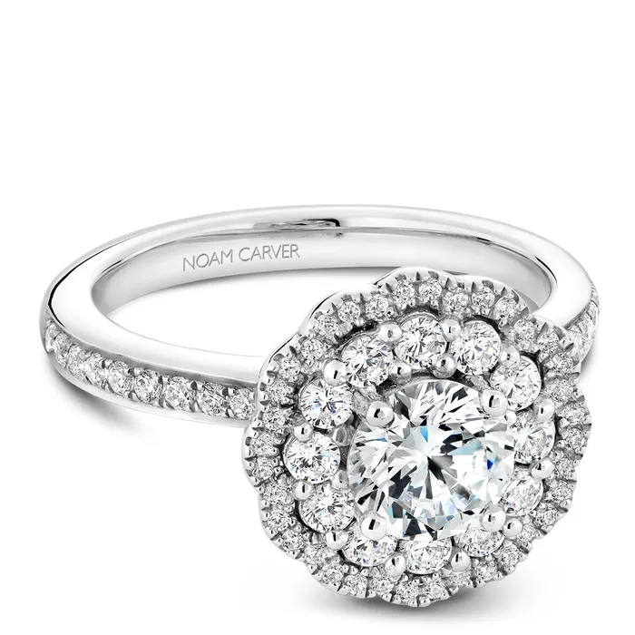 International Diamond Center Rings Noam Carver White Gold Floral Double Halo Engagement Ring Setting 074 CTW