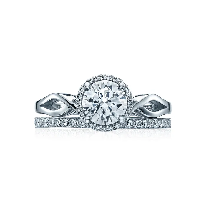 International Diamond Center Rings Tacori 18k White Gold Sculpted Crescent Round Diamond Engagement Ring Setting 006 CTW International Diamond Center Rings Tacori 18k White Gold Sculpted Crescent Round Diamond Engagement Ring Setting 006 CTW
