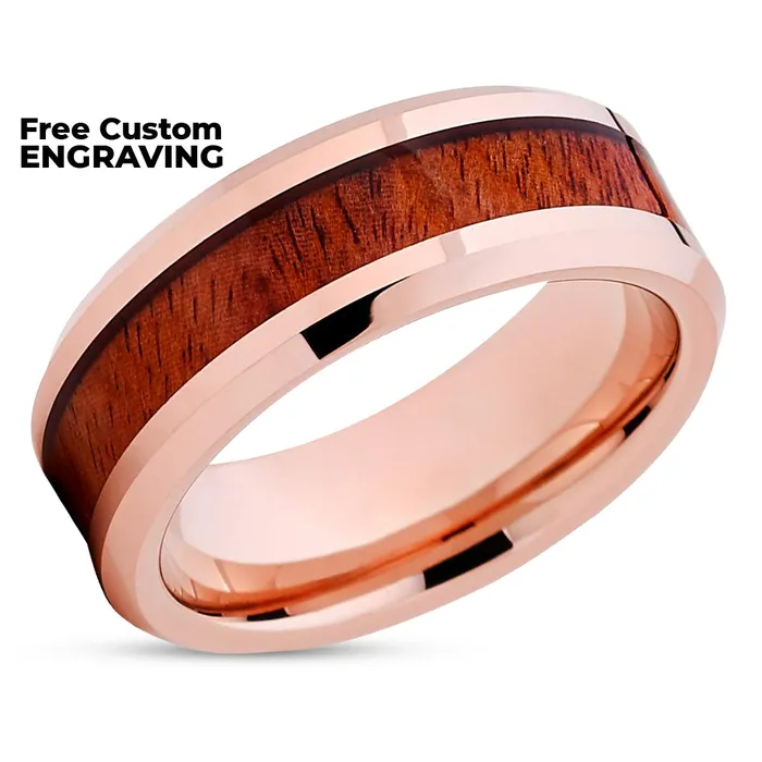 Koa Wood Wedding Ring Rose Gold Wedding Ring Tungsten Ring Wedding Band Clean Casting Jewelry Rings