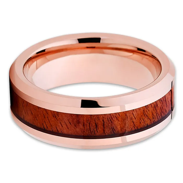 Koa Wood Wedding Ring Rose Gold Wedding Ring Tungsten Ring Wedding Band Clean Casting Jewelry Rings