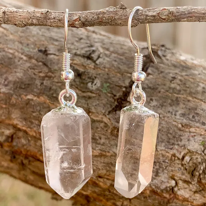 Magic Crystals Clear Quartz Crystal Silver Earrings Earrings