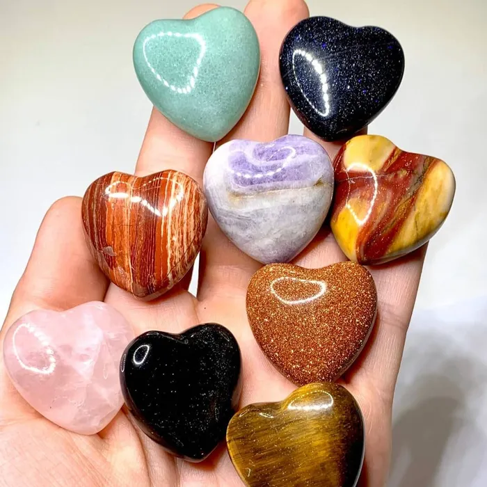 Magic Crystals Gemstone Puffy 30mm Heart Stone Necklaces