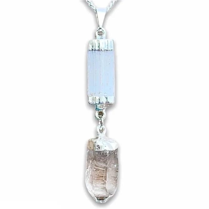Magic Crystals Necklaces Selenite and Clear Quartz Cluster Pendant Necklace Magic Crystals Necklaces Selenite and Clear Quartz Cluster Pendant Necklace