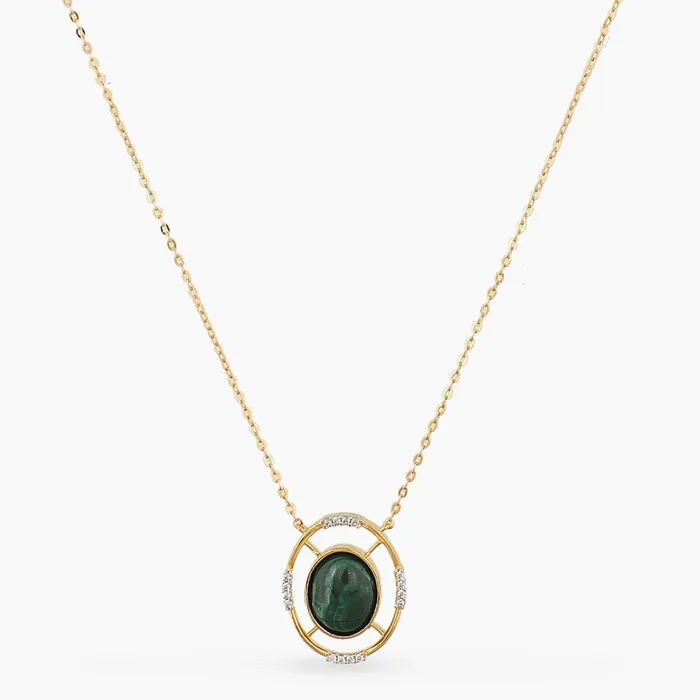 Malachite Statement Oval Charm Silver Necklace SILVER Necklaces
