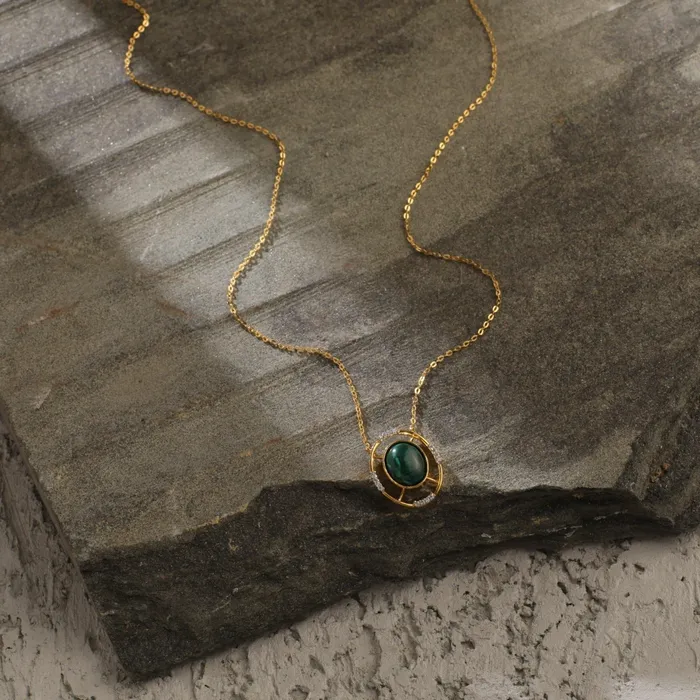 Malachite Statement Oval Charm Silver Necklace SILVER Necklaces