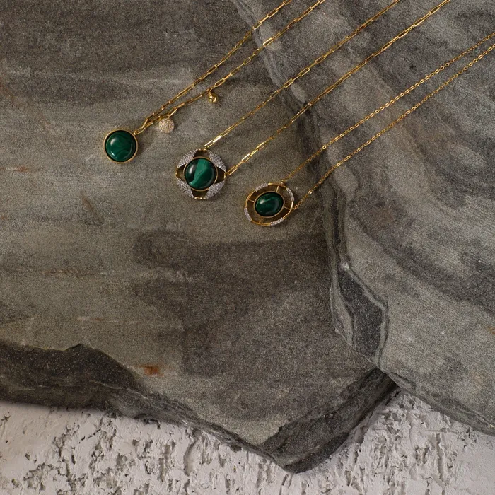 Malachite Statement Oval Charm Silver Necklace SILVER Necklaces