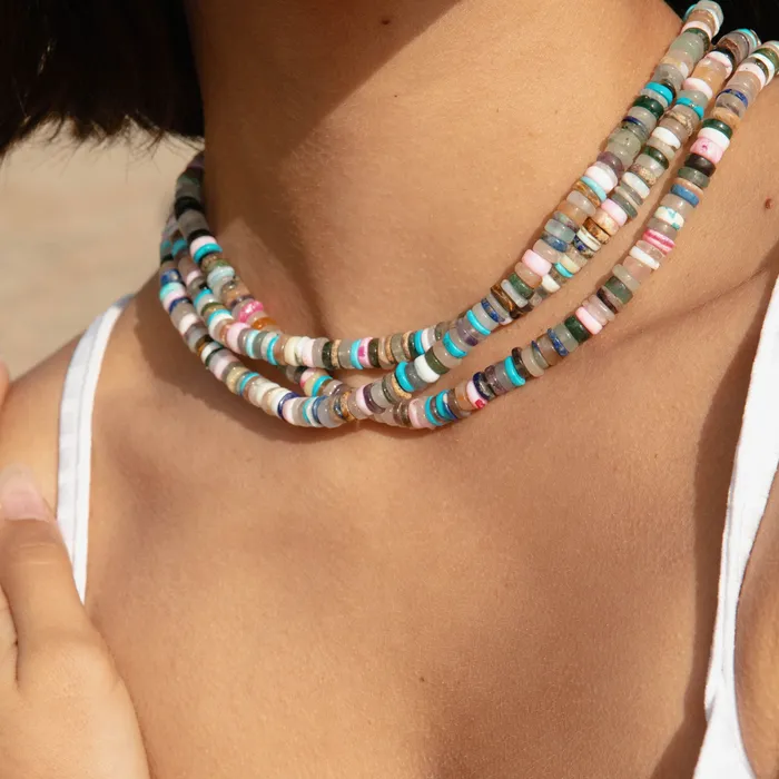 Mignonne Gavigan Necklaces SemiPrecious Heishi Beaded Necklace Multi Mignonne Gavigan Necklaces SemiPrecious Heishi Beaded Necklace Multi